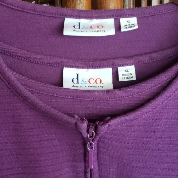 Denim & Co. Novelty Zip Front Jacket and SS T-Shirt Set - Purple - XL - Picture 1 of 15